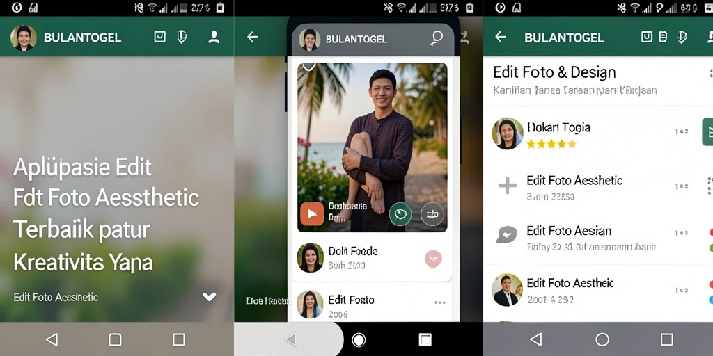 Tampilan antarmuka BULANTOGEL dengan berbagai fitur edit foto aesthetic.