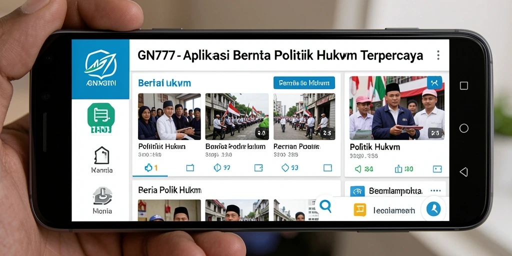 Tampilan antarmuka GN777 dengan berita politik dan hukum terkini.