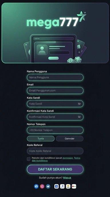 Tampilan halaman daftar mega777