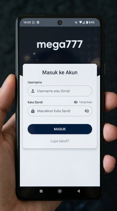Tampilan halaman login mega777
